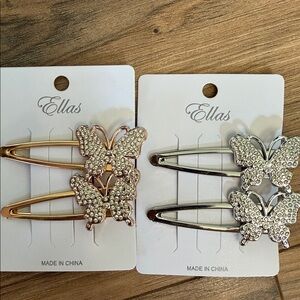 Butterfly Hair Clips Set in Gold and Silver with Rhinestones